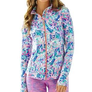 Lilly Pulitzer Luxletic Playa Serena Full Zip Jacket size XL Blue Pink